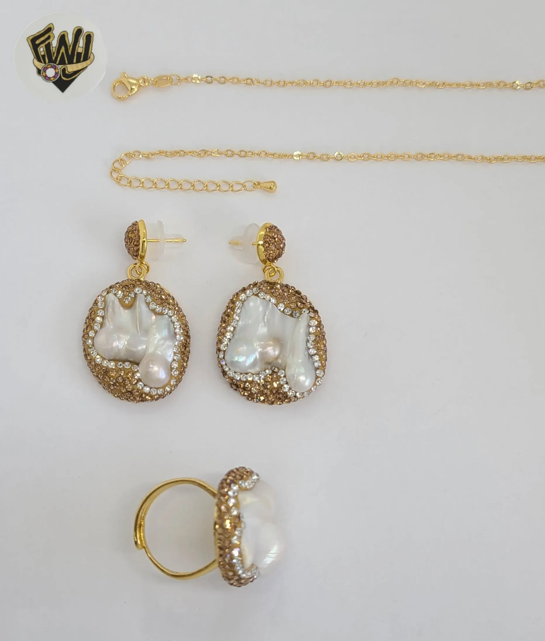 (1-6276) Gold Plated - Natural Pearl and Zircon Set - 20.