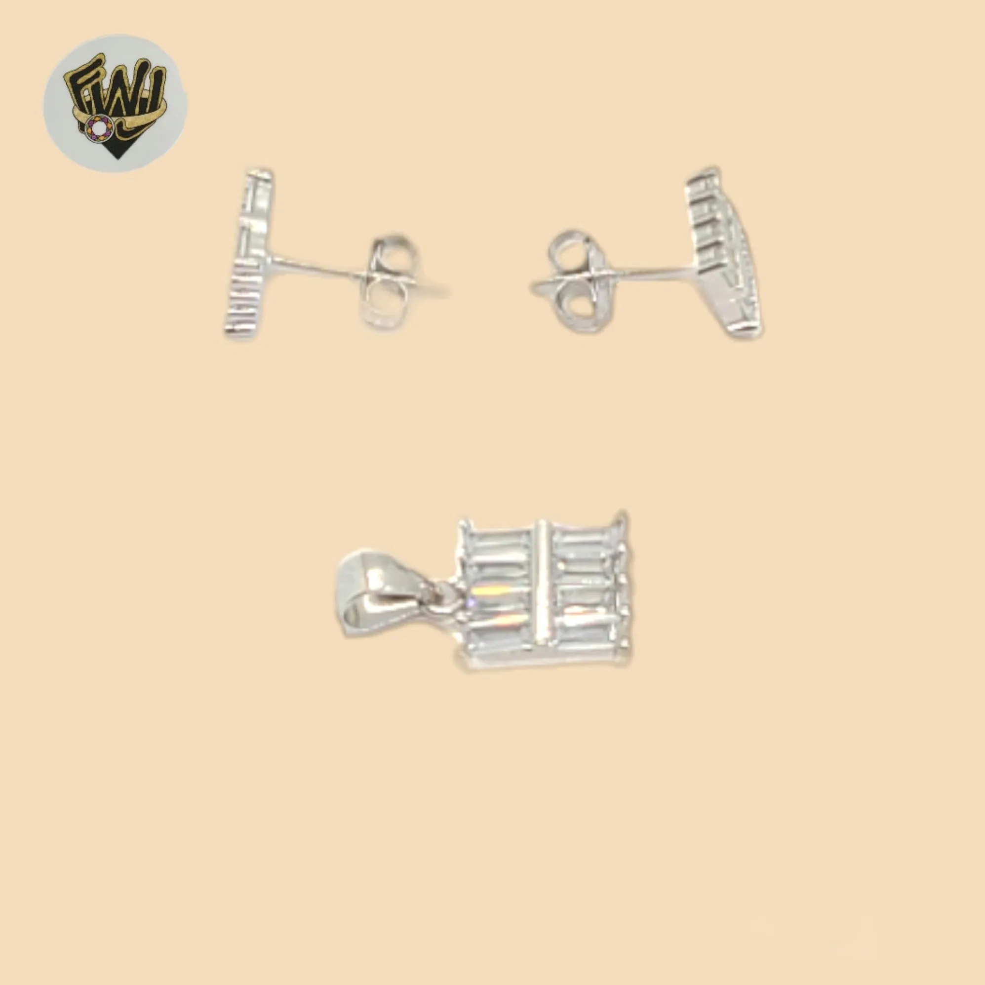 (2-6349) 925 Sterling Silver - Squared Zircon Set.