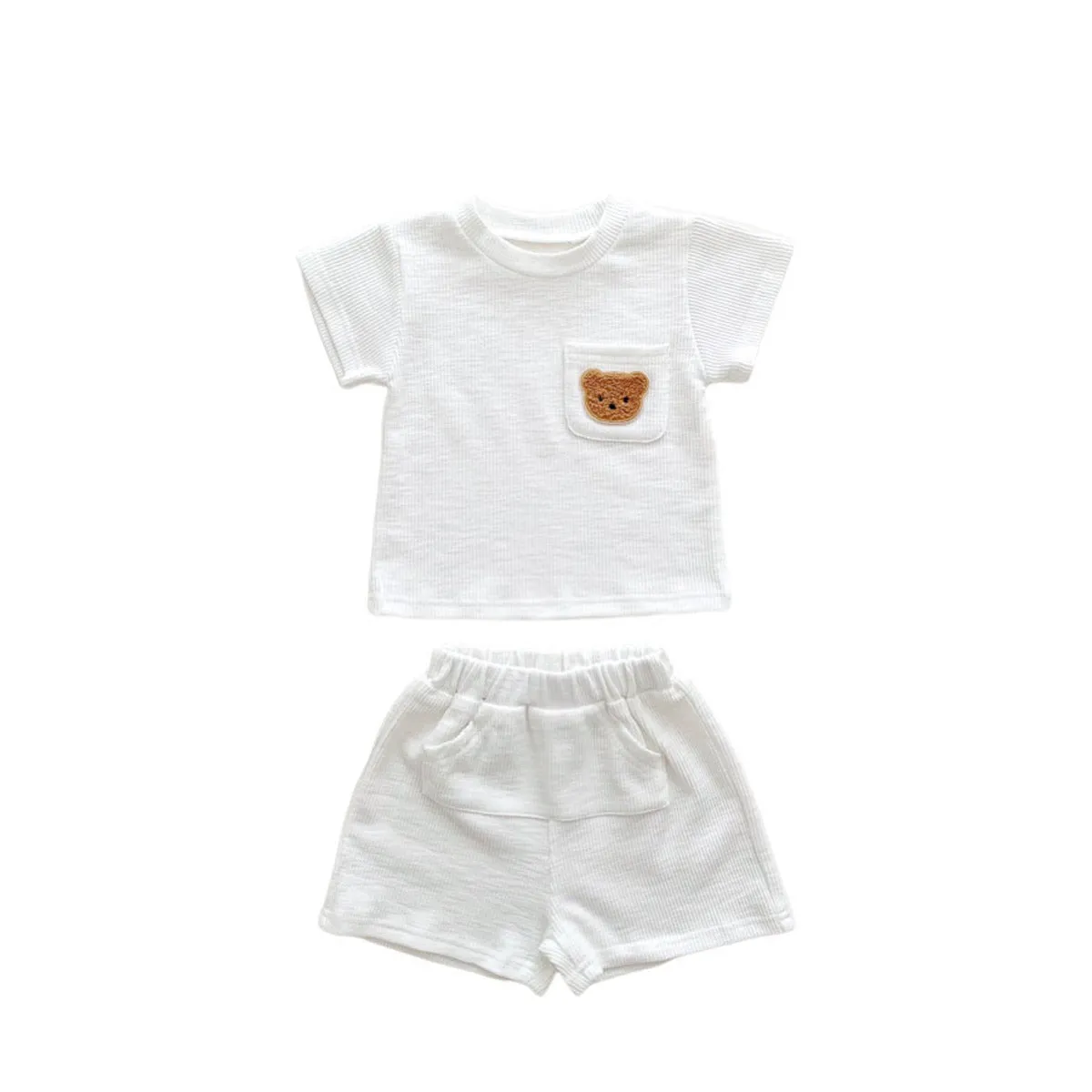 2022 Boys and Girls Summer Simple Bear Short Sleeve Shorts Set Baby Two Piece Set