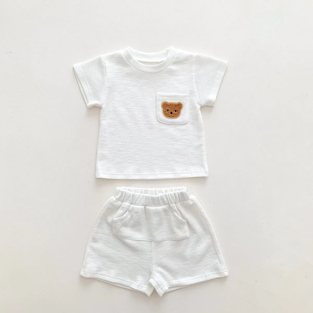 2022 Boys and Girls Summer Simple Bear Short Sleeve Shorts Set Baby Two Piece Set