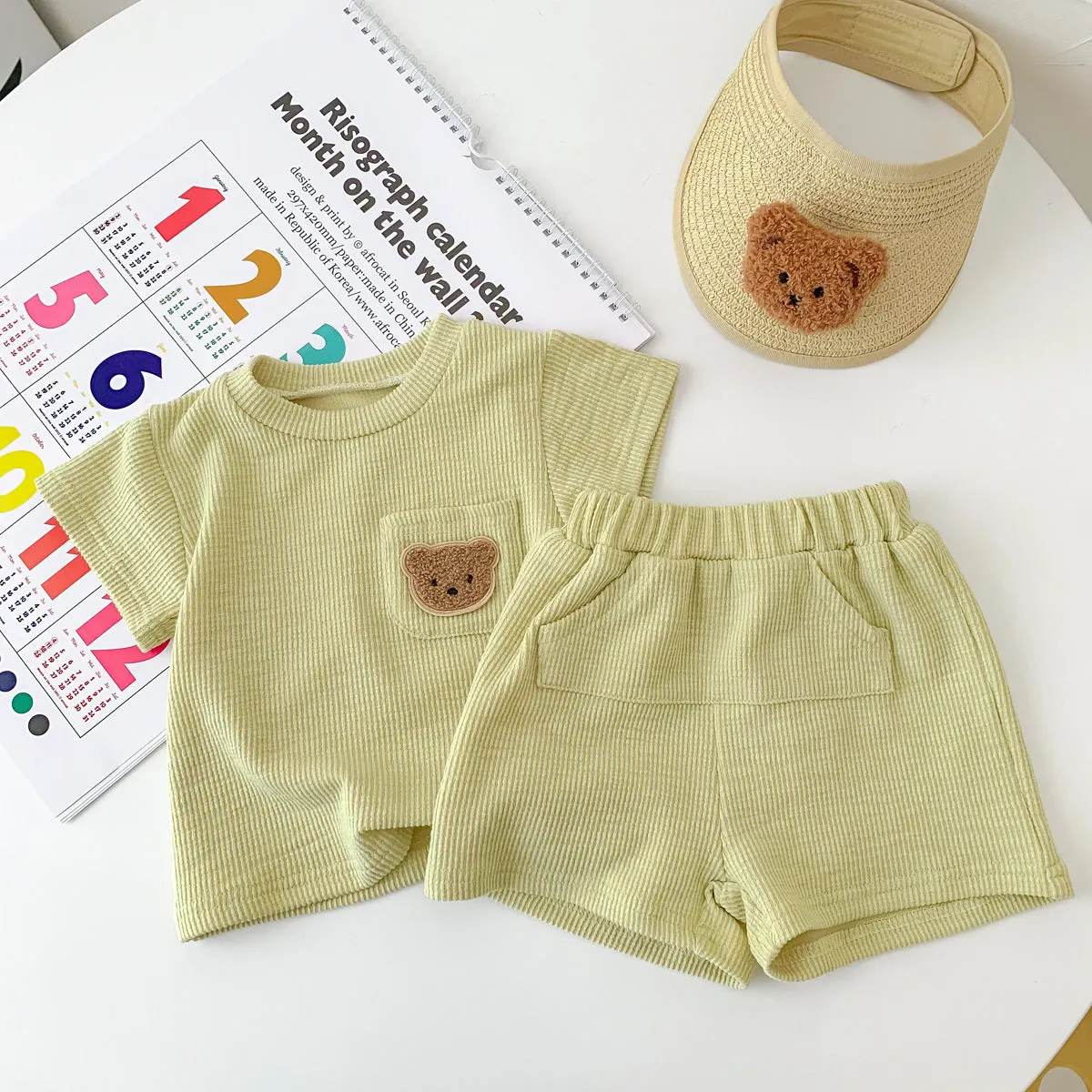 2022 Boys and Girls Summer Simple Bear Short Sleeve Shorts Set Baby Two Piece Set