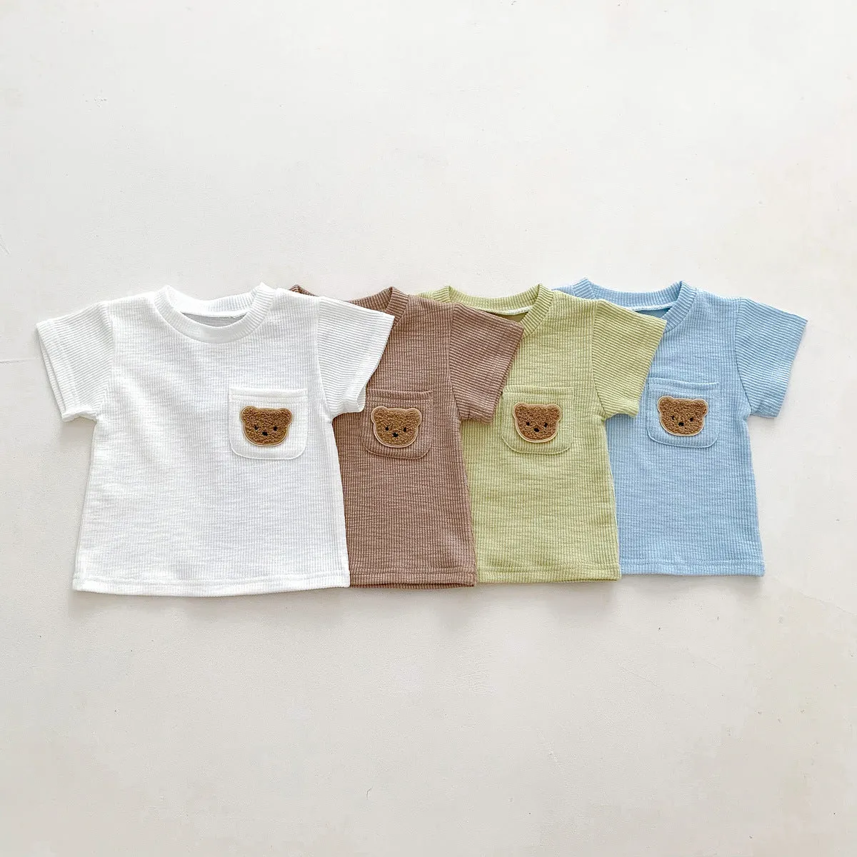 2022 Boys and Girls Summer Simple Bear Short Sleeve Shorts Set Baby Two Piece Set