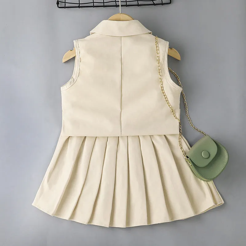 2022 Summer Girls' Sling T-shirt skirt vest Coat Three-piece Set