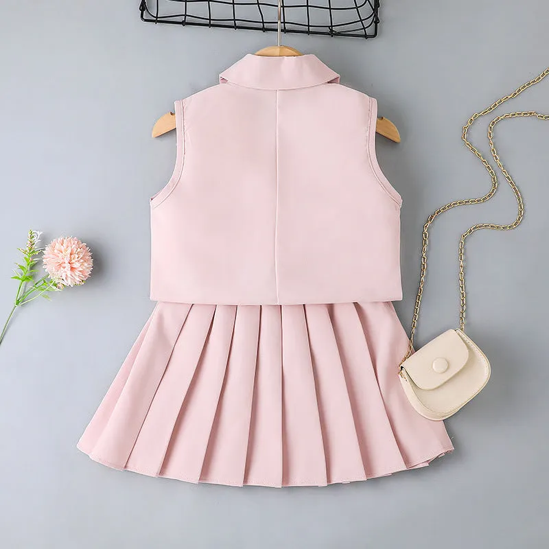 2022 Summer Girls' Sling T-shirt skirt vest Coat Three-piece Set