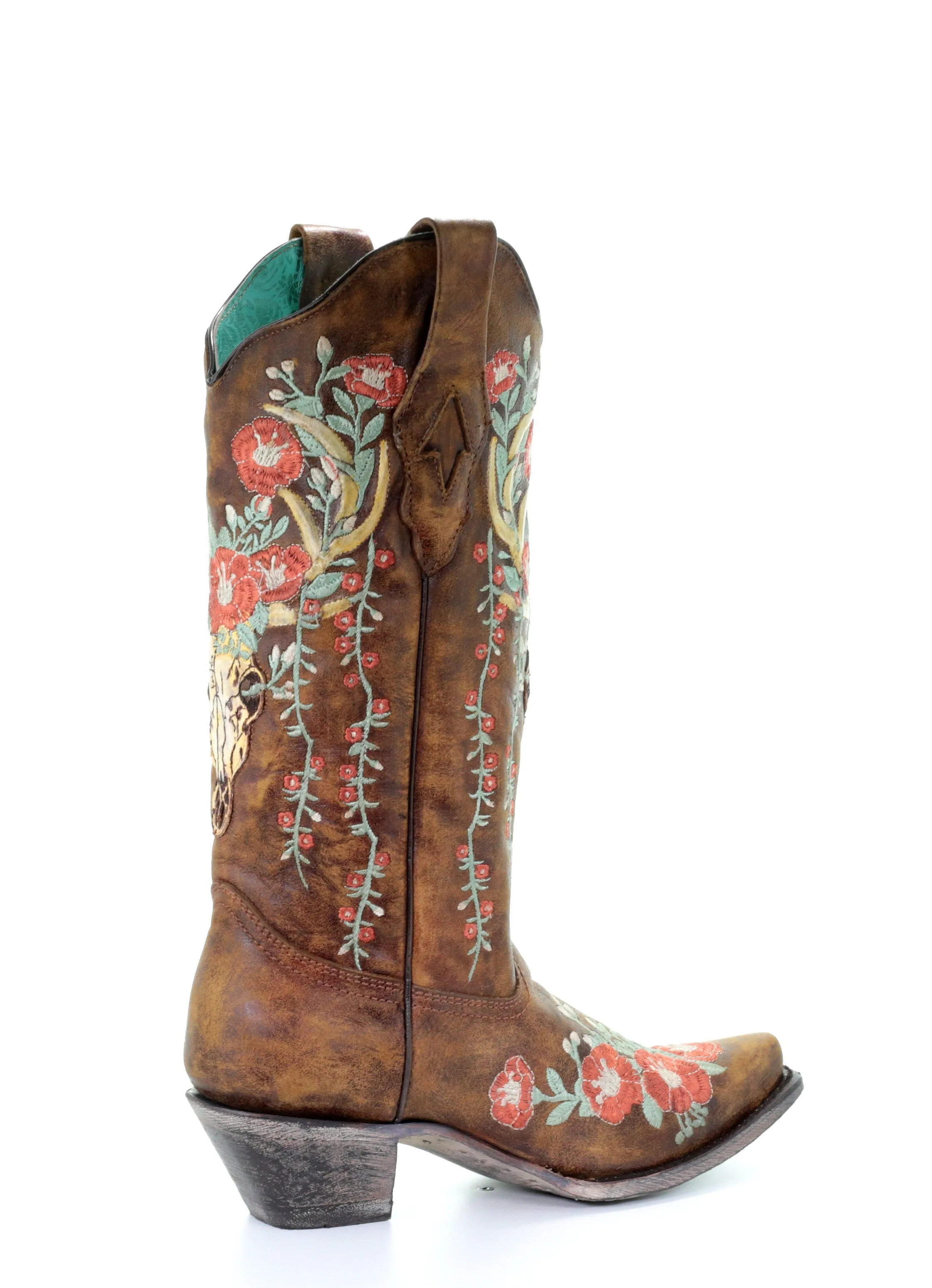 A3652 - Corral tan  western cowgirl leather boots for women