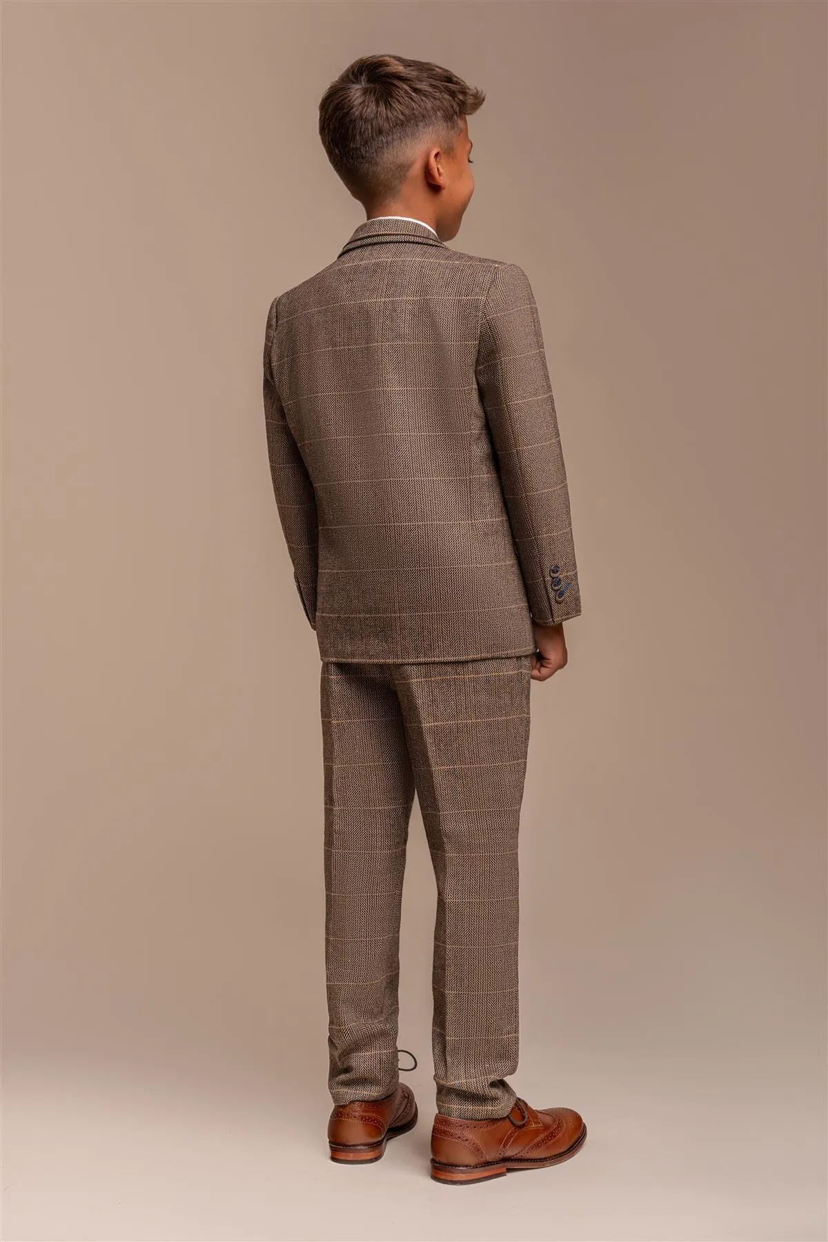 Albert Brown Tweed Check Boys Suit