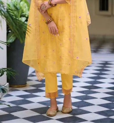 Amazing Yellow Color Heavy Organza Fancy Embroidery Kurti Salwar Suits With Dupatta