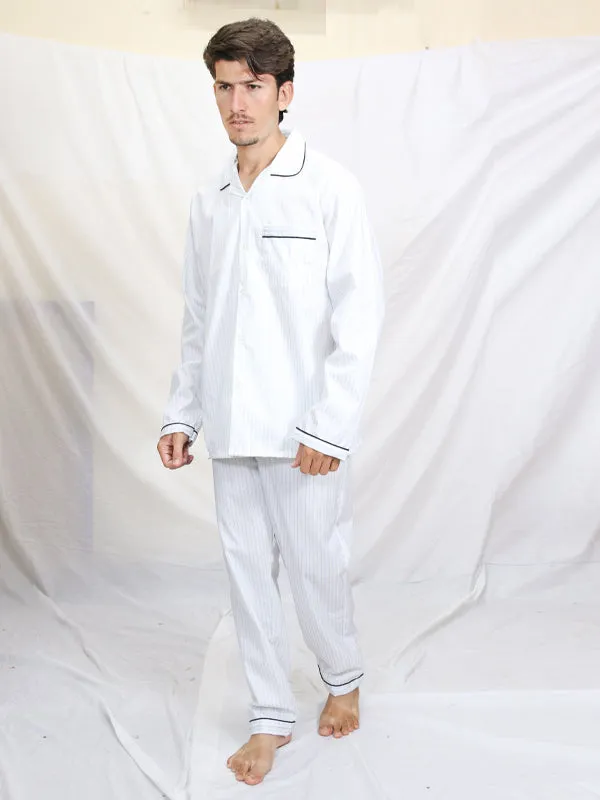 AN Men's Night Suit White BP Pin Lines