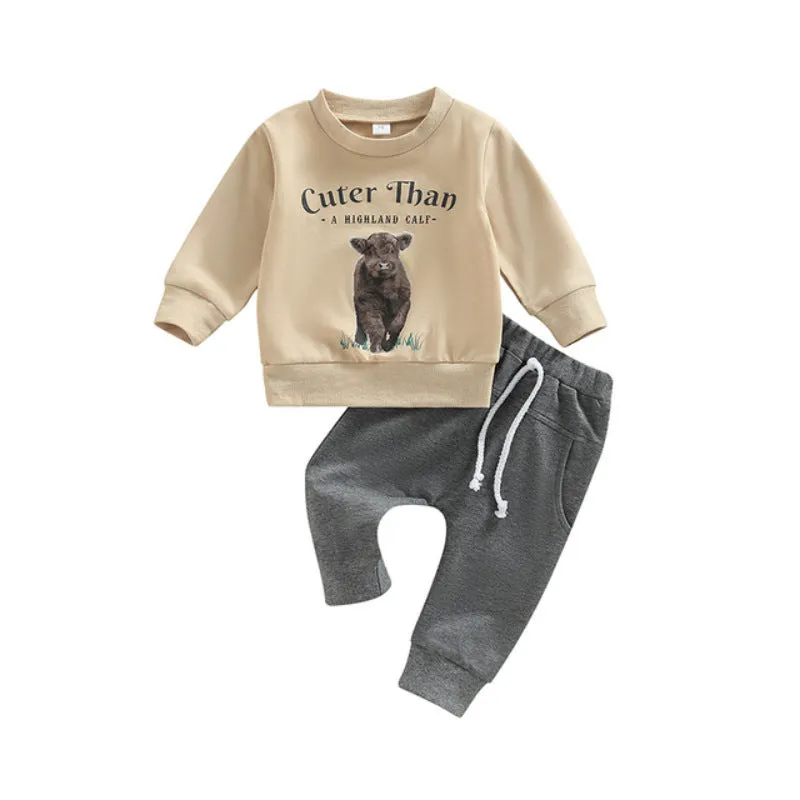 Autumn 2022 Foreign Trade Boys' New Set Animal Letter Printing Long Sleeve Sweater Casual Leggings Two Piece Set