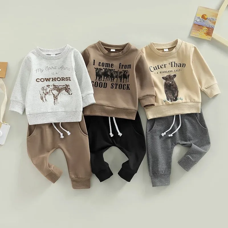 Autumn 2022 Foreign Trade Boys' New Set Animal Letter Printing Long Sleeve Sweater Casual Leggings Two Piece Set