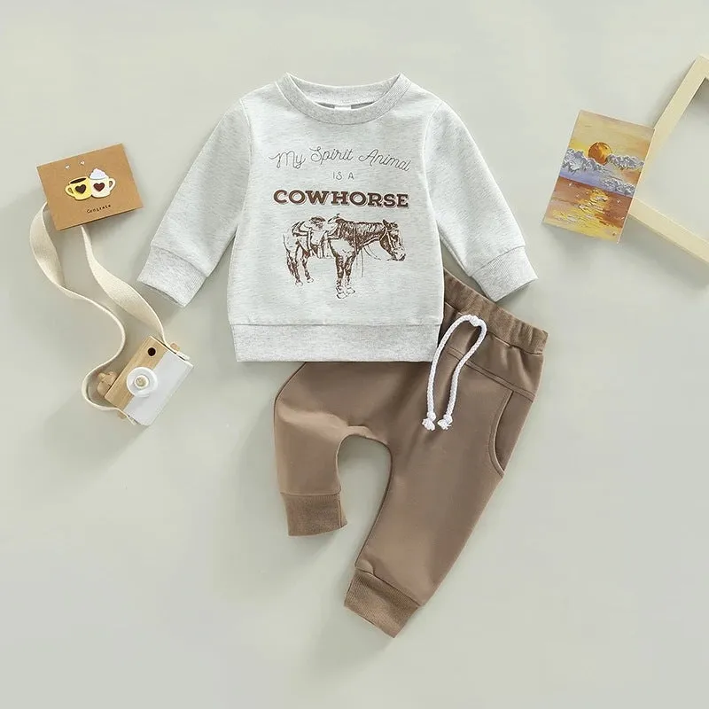 Autumn 2022 Foreign Trade Boys' New Set Animal Letter Printing Long Sleeve Sweater Casual Leggings Two Piece Set