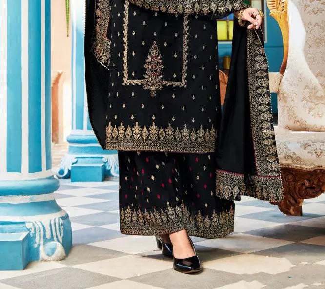 Beautiful Black Colored Cotton Palazzo Suits With Pure Khatli Work