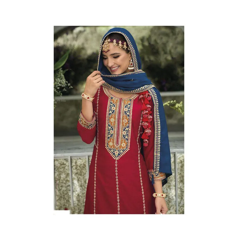 Beautiful Red Color Premium Silk Kurti With Embroidery Work For Women