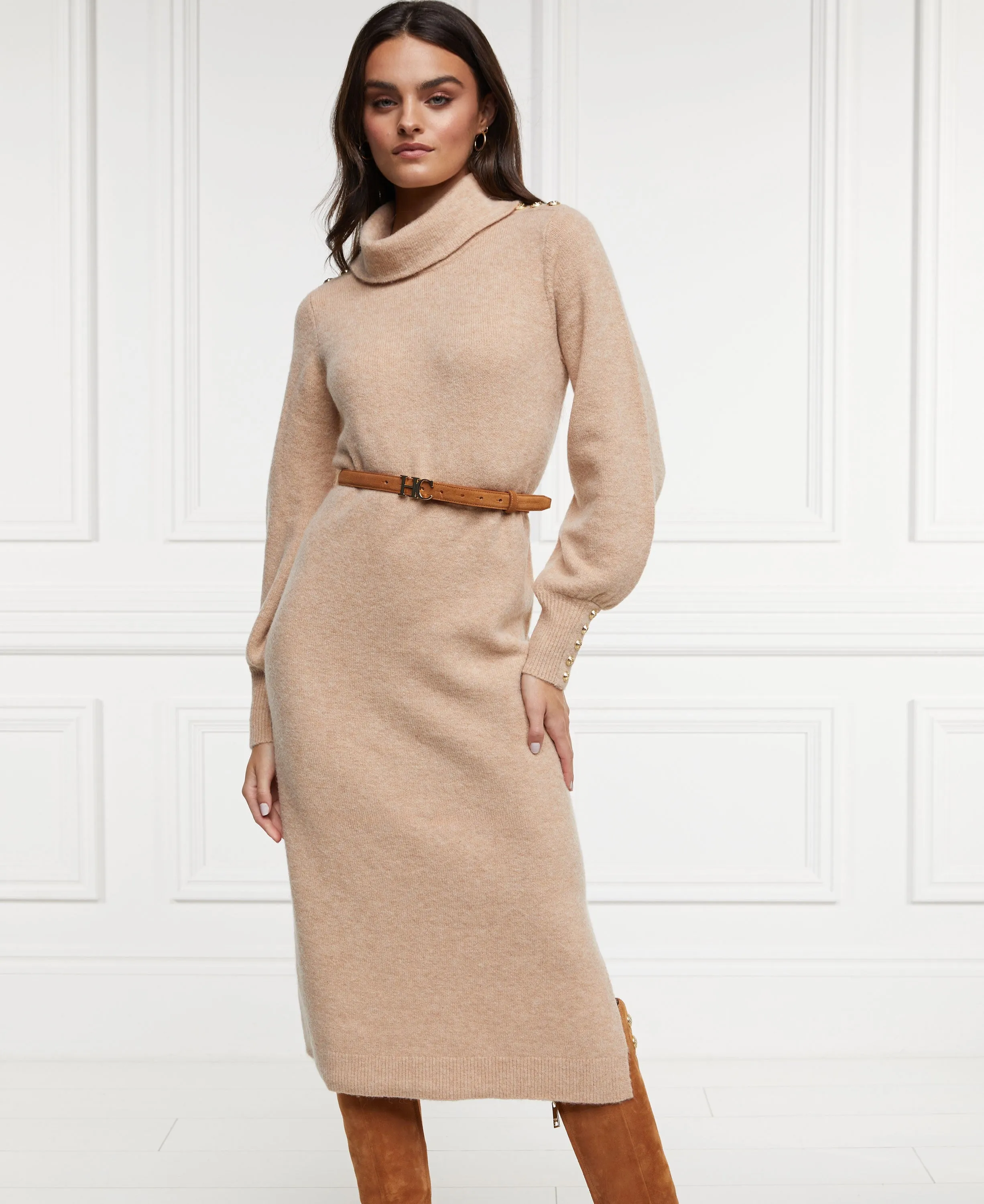 Berkeley Roll Neck Dress - Camel