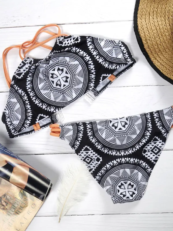 Black Totem Pattern Bikini Sets