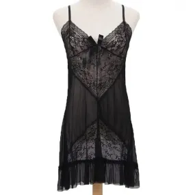 Black Women Sexy Hot Nighty 2Pc Babydoll transparent Net Gown Ladies Nightwear