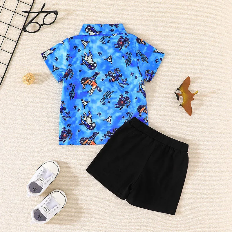 Boys' Short Sleeve Shirt shorts Two-piece Children's Summer Holiday Cartoon Print Suit