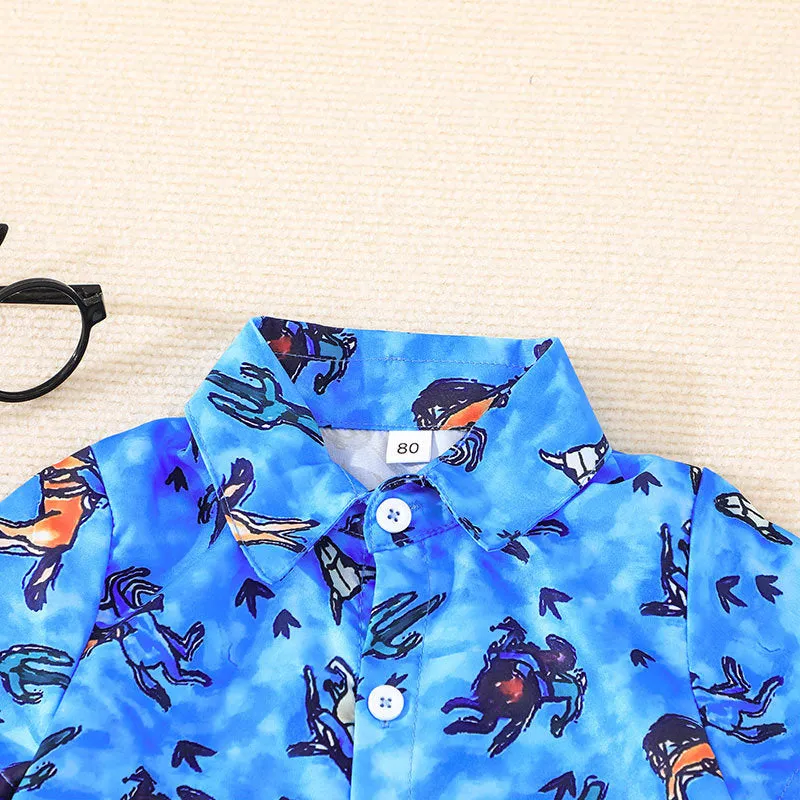 Boys' Short Sleeve Shirt shorts Two-piece Children's Summer Holiday Cartoon Print Suit