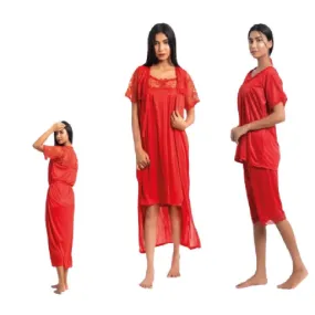 Bridal Nighty 6Pc Silk Nightwear for Women Loungewear Sets and Sleepwear for Women