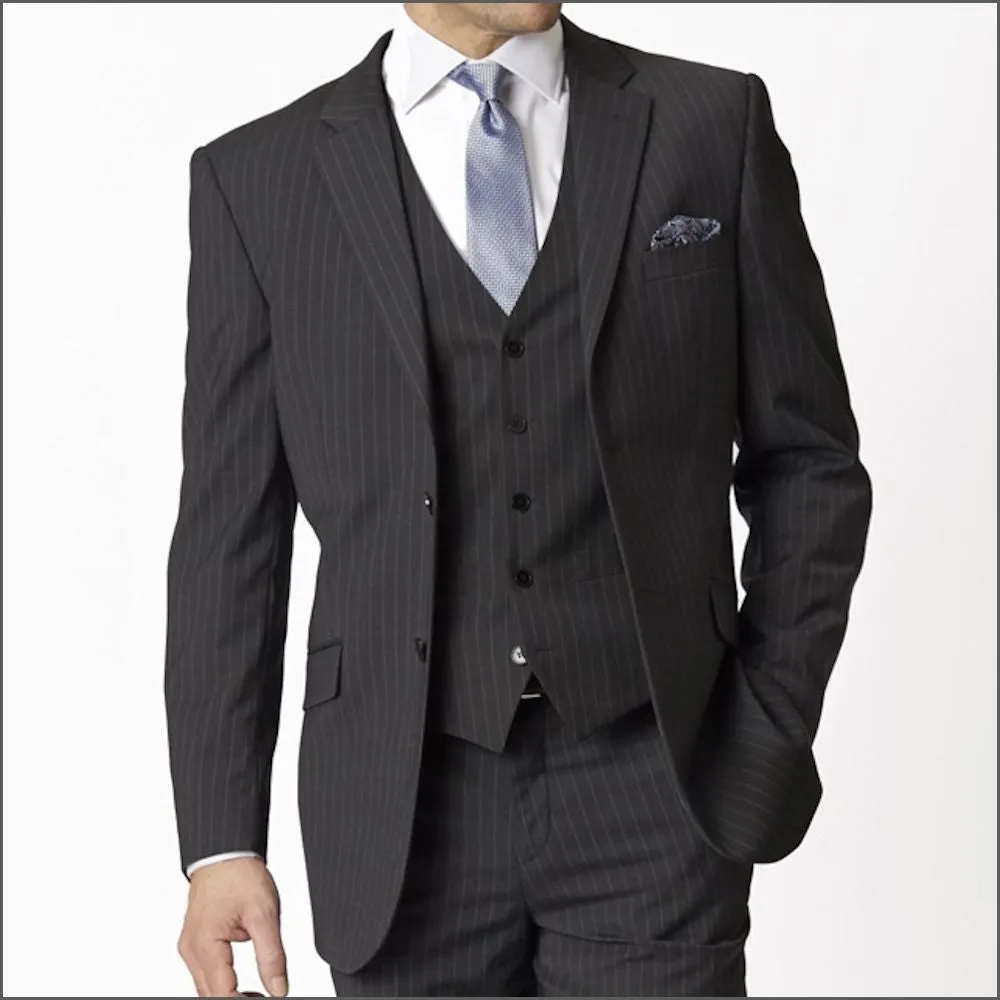 Brook Taverner Avalino Charcoal Pinstripe Washable Crease Resistant 2 Pic Travel Suit***