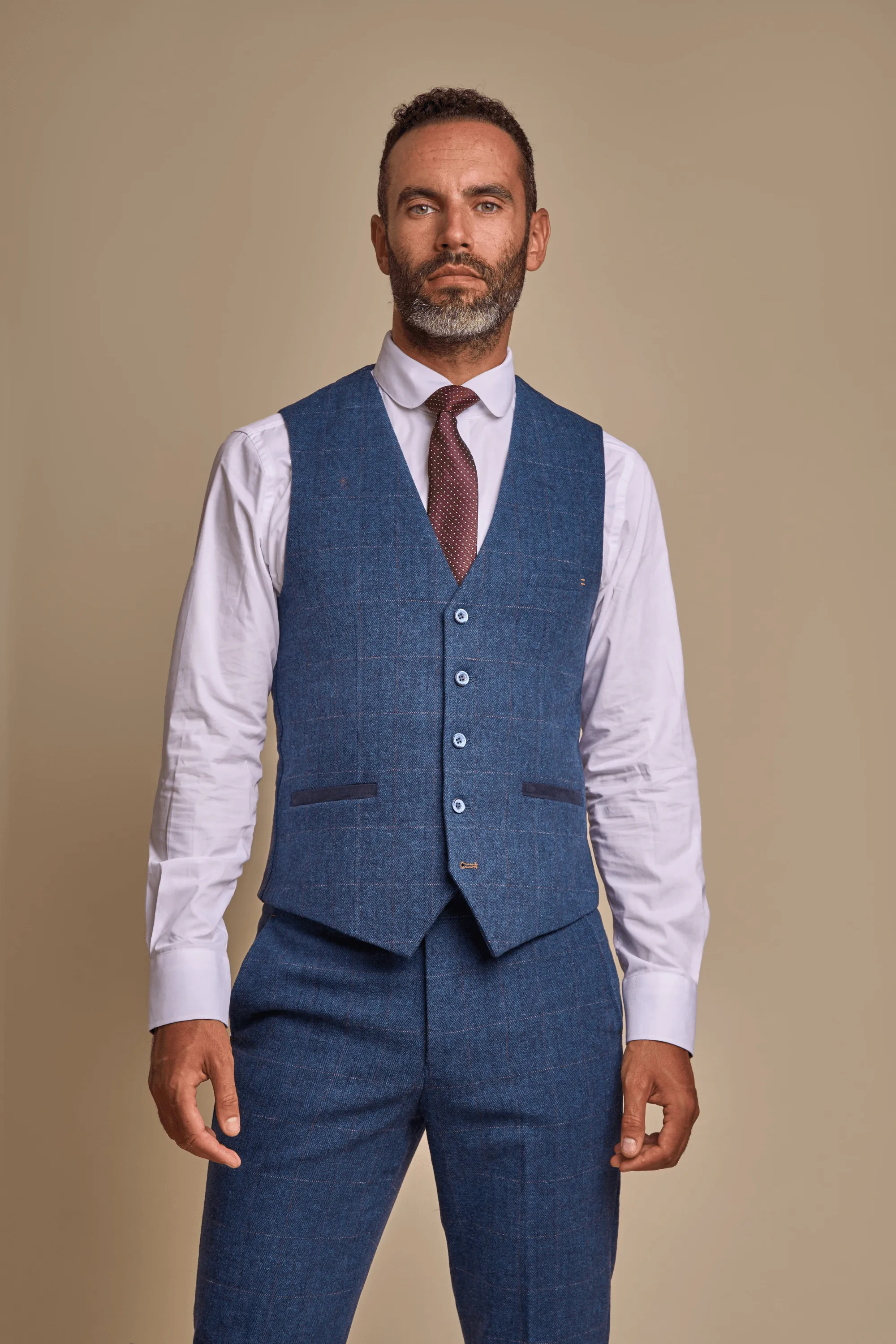 Carnegi Navy Regular Tweed Check Suit