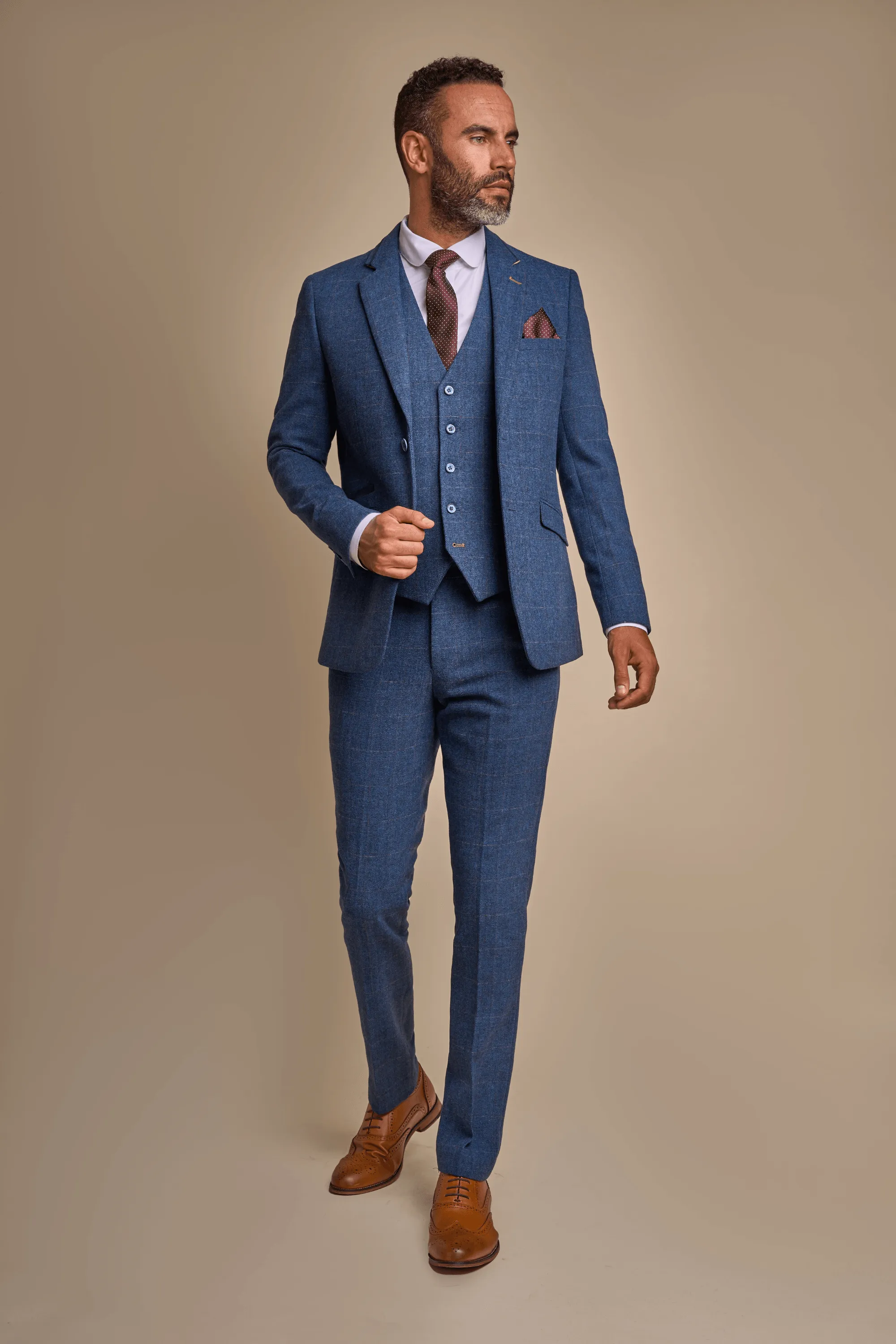 Carnegi Navy Regular Tweed Check Suit