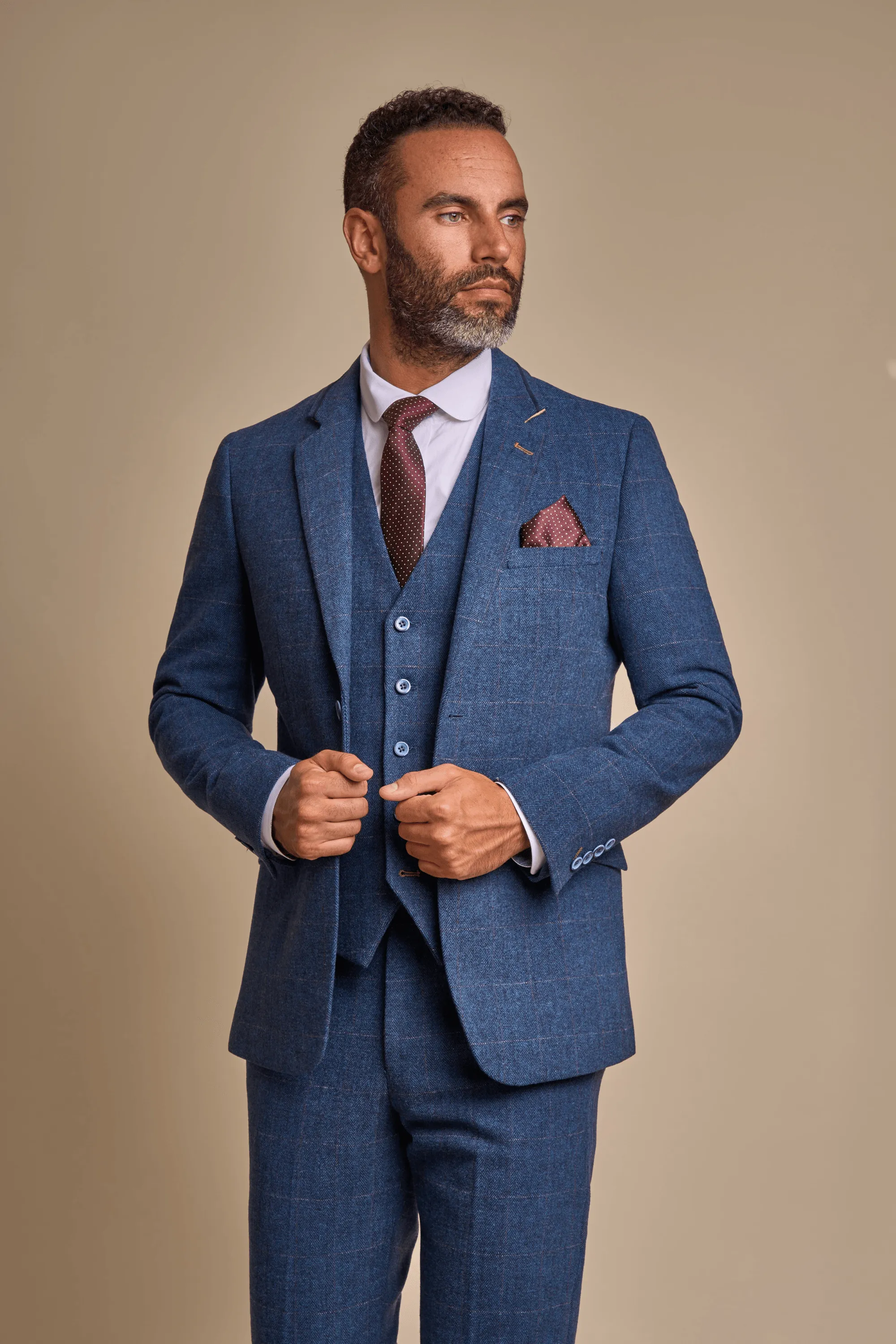 Carnegi Navy Regular Tweed Check Suit