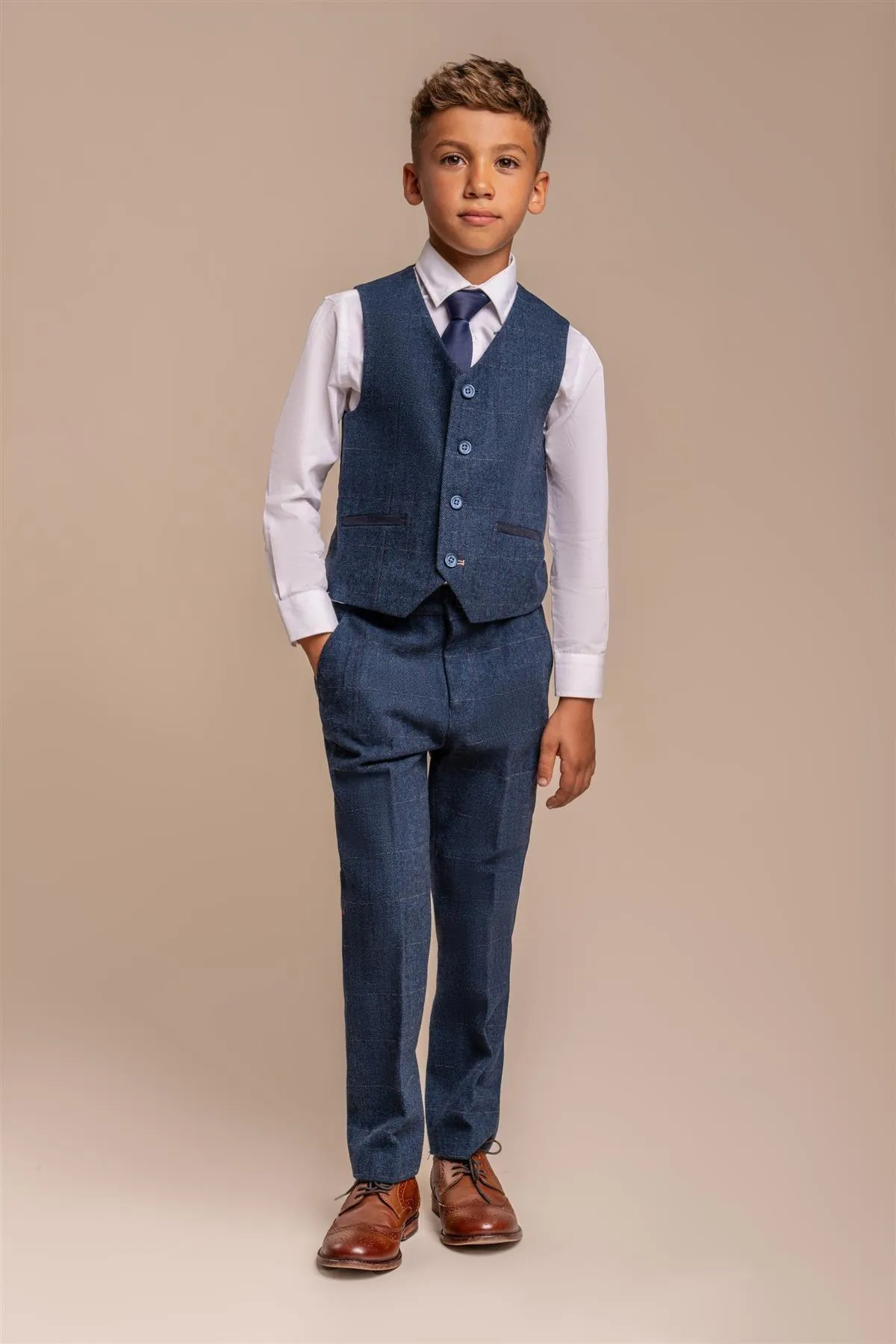 Carnegi Navy Tweed Boys Three Piece Suit