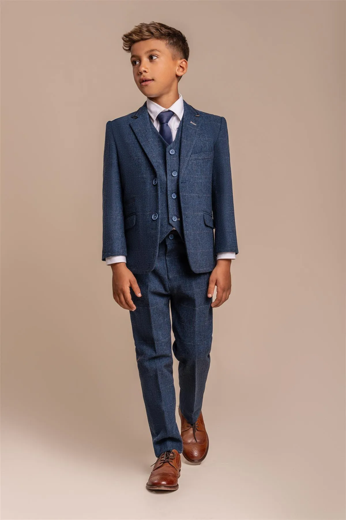 Carnegi Navy Tweed Boys Three Piece Suit