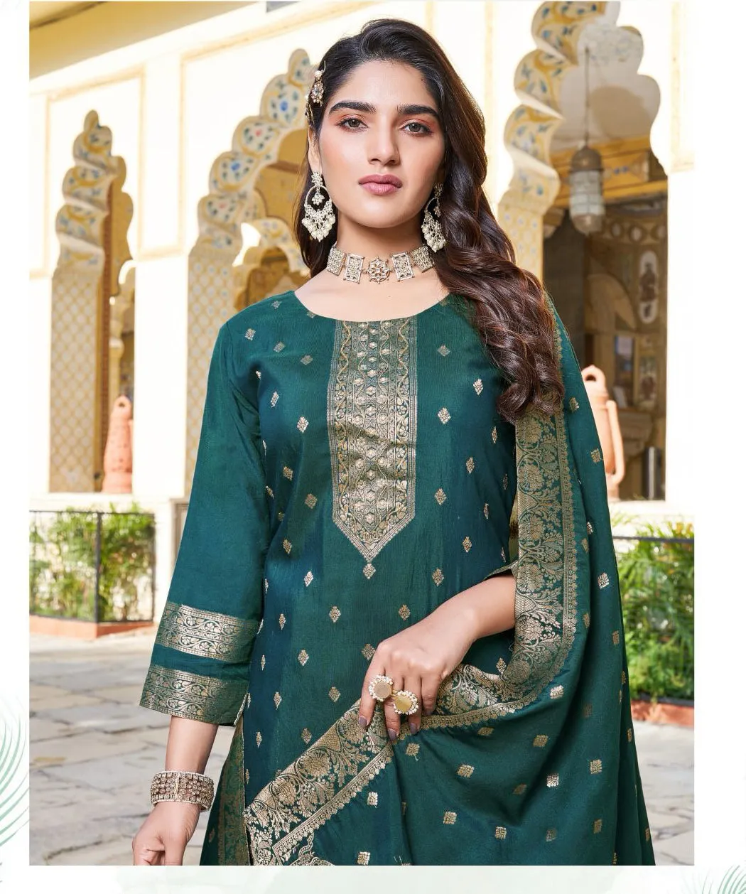 Charming Teal Blue Color Designer Jacquard And Khatli Work Salwar Suits With Dupatta For Women