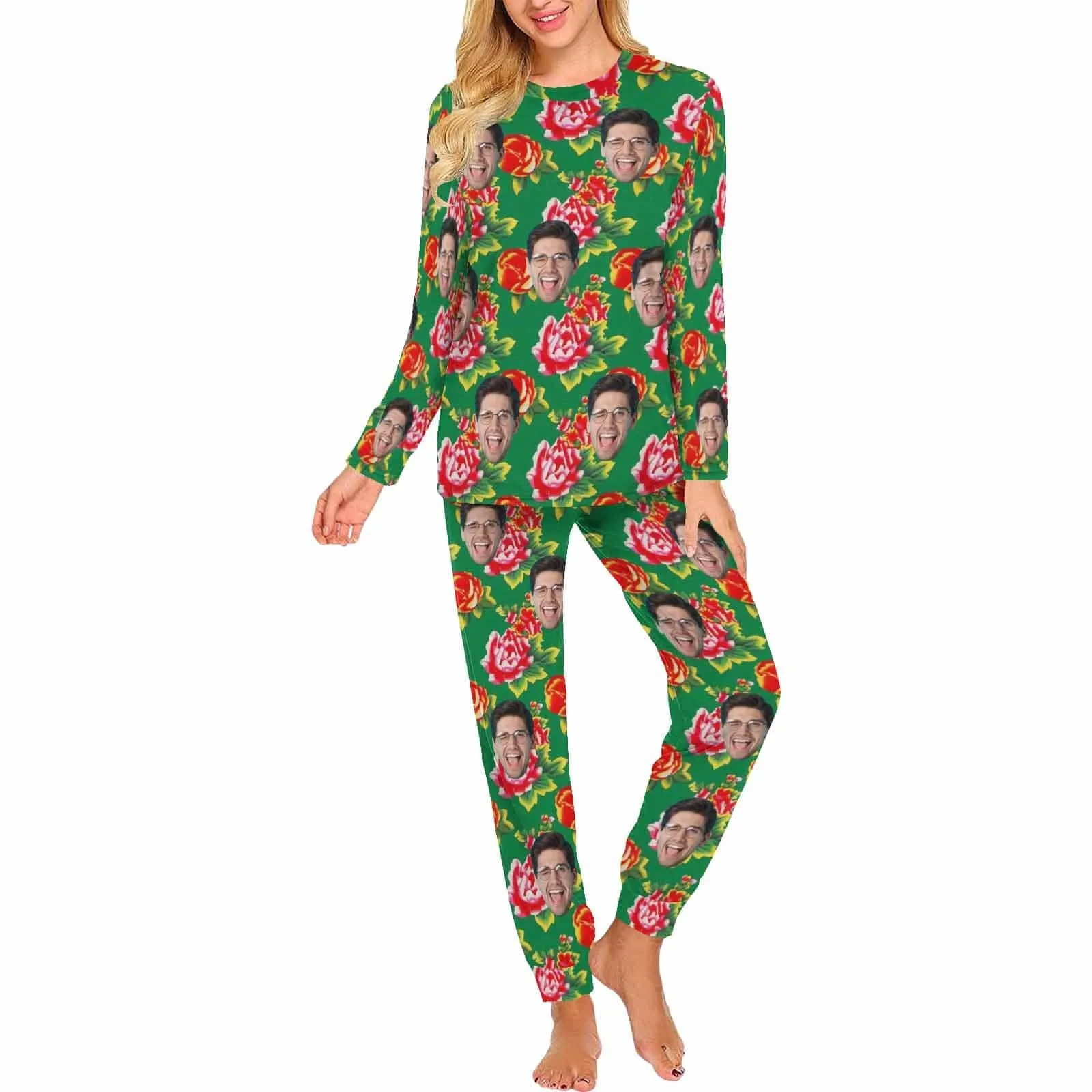 Custom Face Loungewear Personalized Fashionable Flower Elements Pajamas