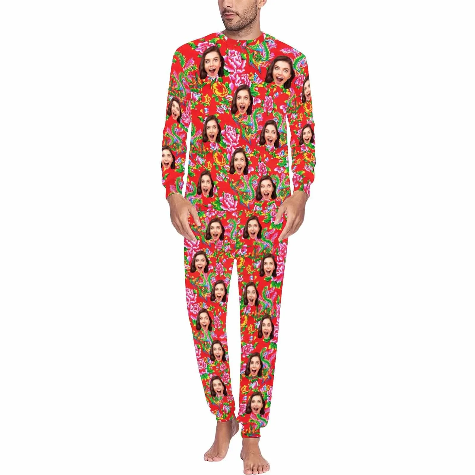 Custom Face Loungewear Personalized Fashionable Flower Elements Pajamas