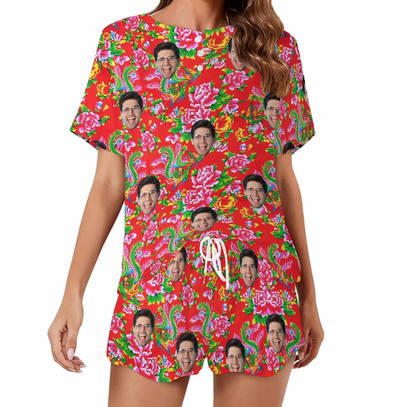 Custom Face Loungewear Personalized Fashionable Flower Elements Pajamas