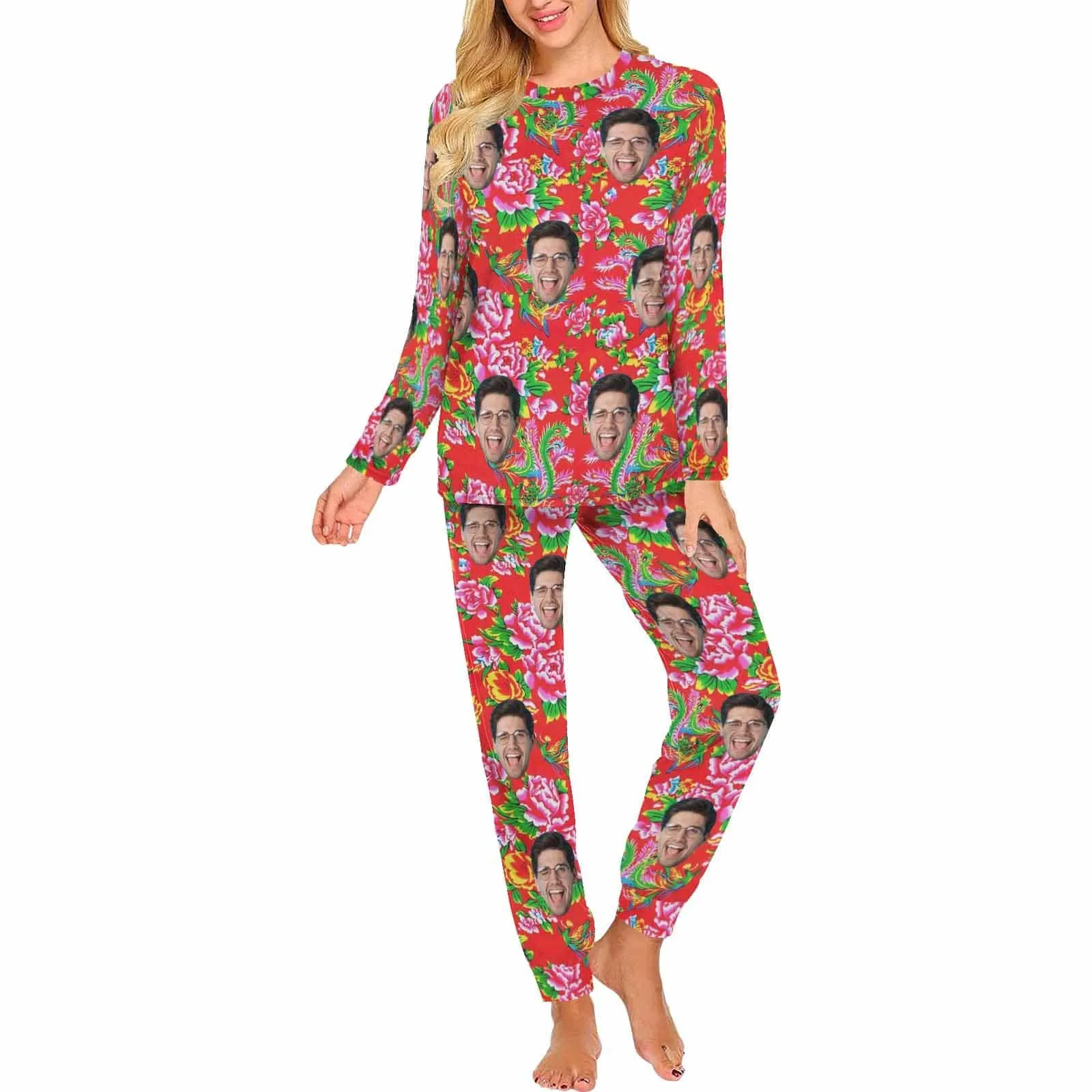 Custom Face Loungewear Personalized Fashionable Flower Elements Pajamas