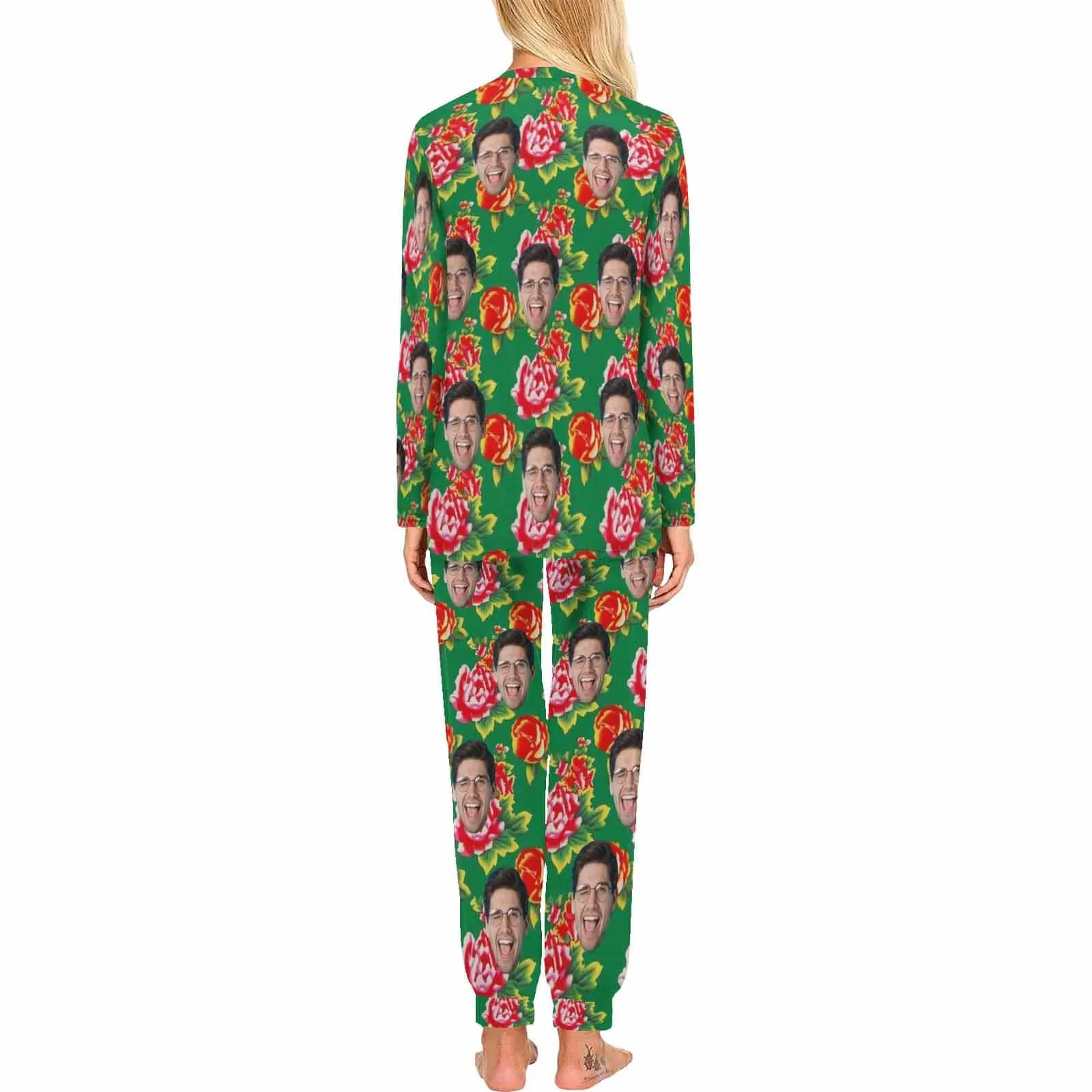 Custom Face Loungewear Personalized Fashionable Flower Elements Pajamas