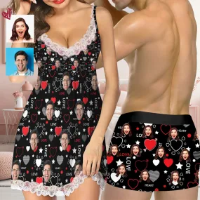 Custom Husband Face Love Him Women Lace Sleepwear Back Closure V Neck Nightwear Sexy Chemise Nightie