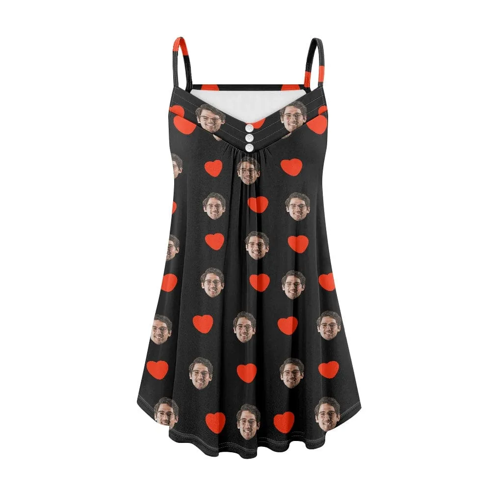 Custom Your Husband's Face Women Love Pattern Suspender Nightdress Sleeveless Nightgown Soft Sleep Dress