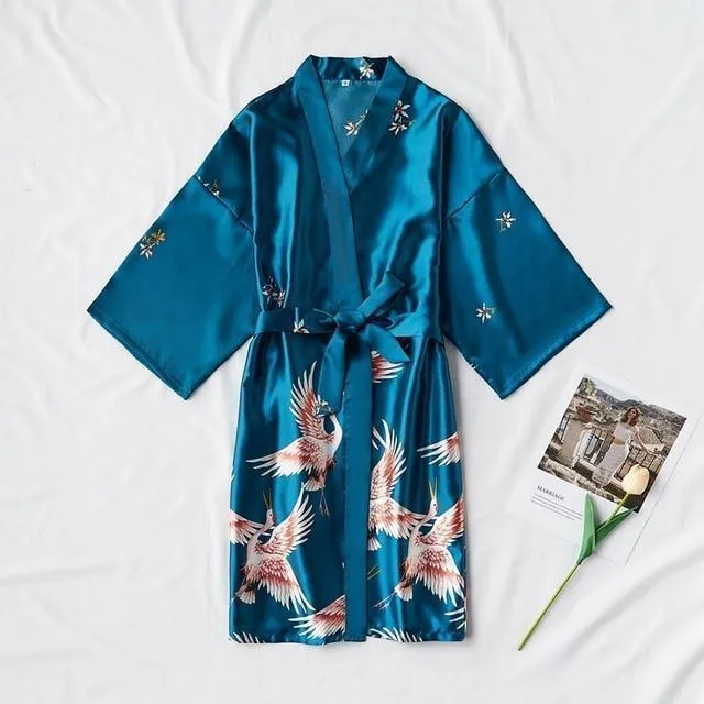 Dove Silk Satin Nightgown-Kimono Robe