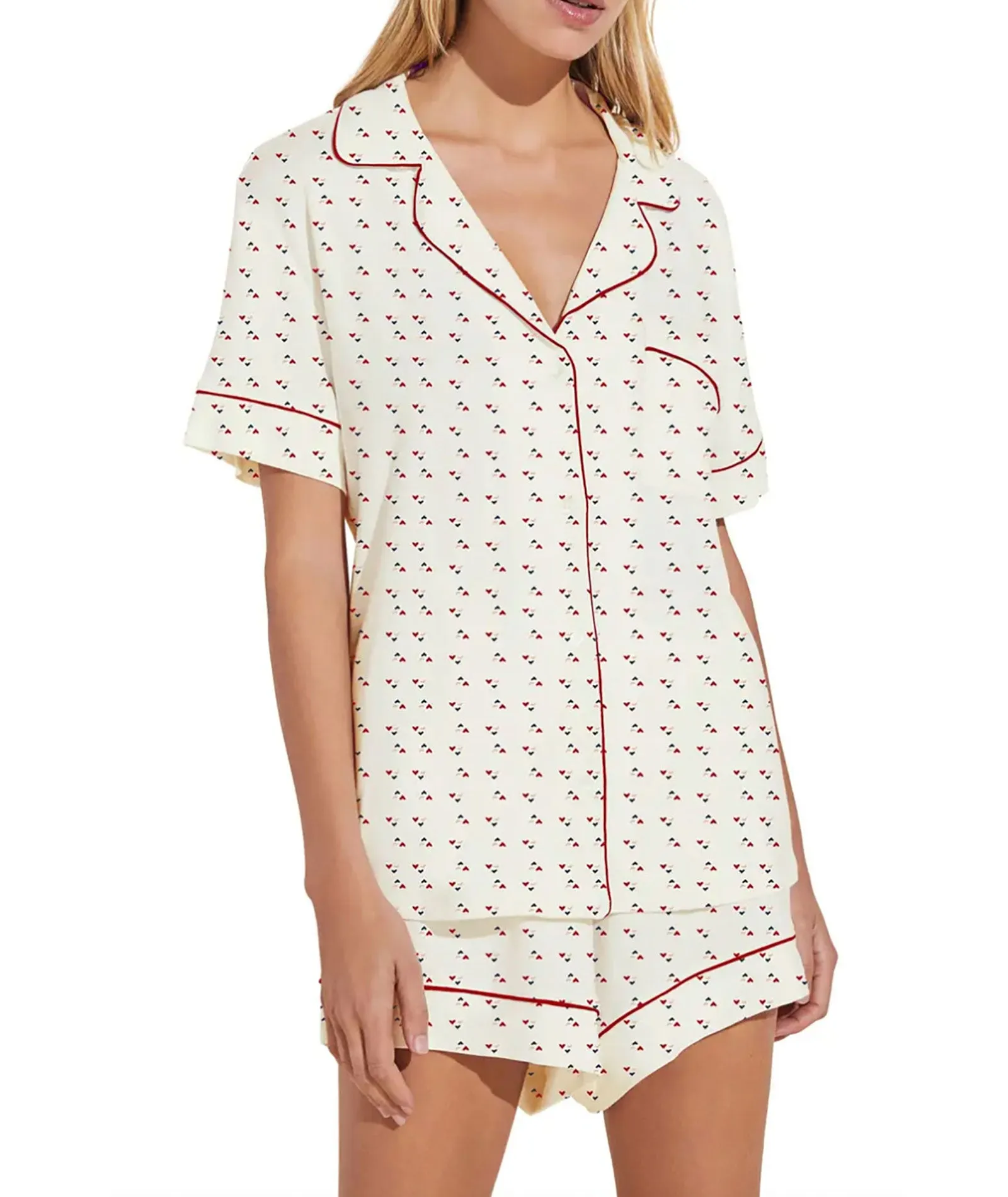 Eberjey Women Gisele Relaxed Short PJ Set Printed Heart/Red