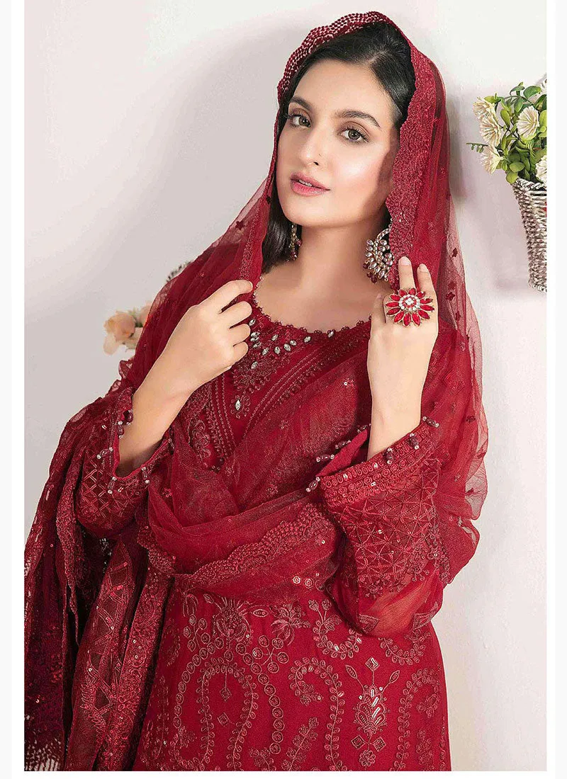 Elegant Red Color Heavy Designer Sequins Embroidery Work Salwar Suit