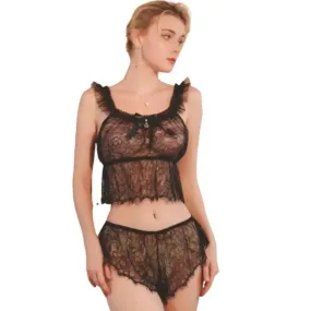 FLORAL LACE LINGERIE SET WITH SHORT