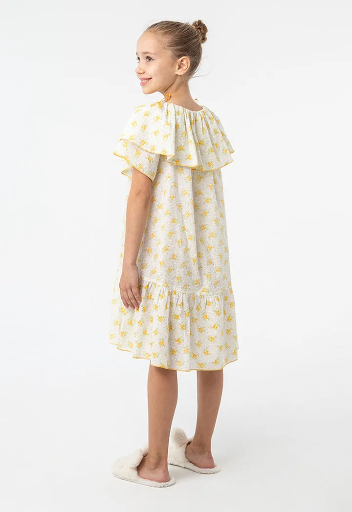 Flowers Tiered Hemline Night Sleepwear Dress