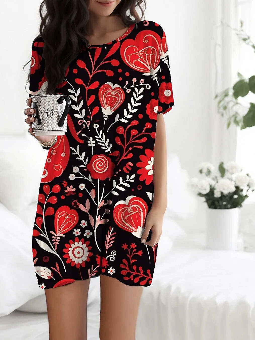 Heart Print Fleece Nightgown Bundle with Hooded Cardigan