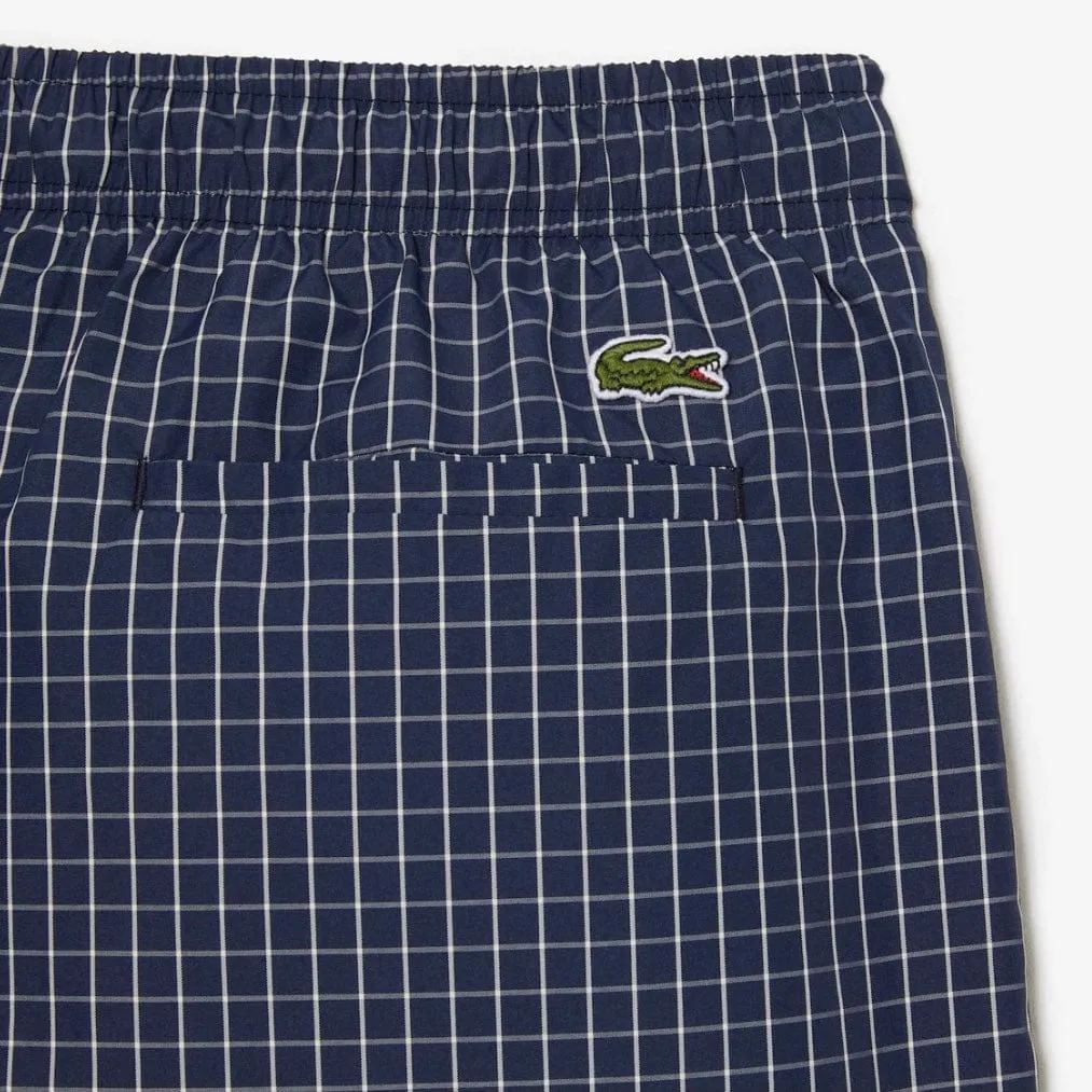 Lacoste Recycled Polyester Checked Swim Trunks (Navy Blue/White) MH5634-51