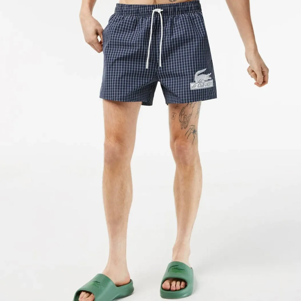 Lacoste Recycled Polyester Checked Swim Trunks (Navy Blue/White) MH5634-51