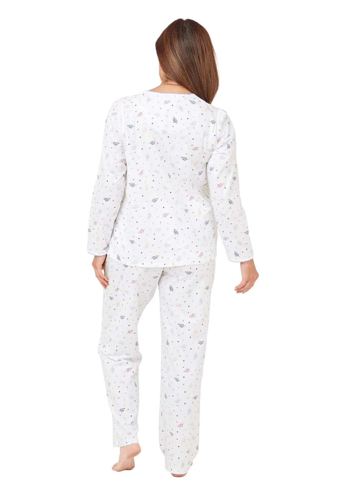 Long Sleeve Cotton Round Neck Pj - Blue