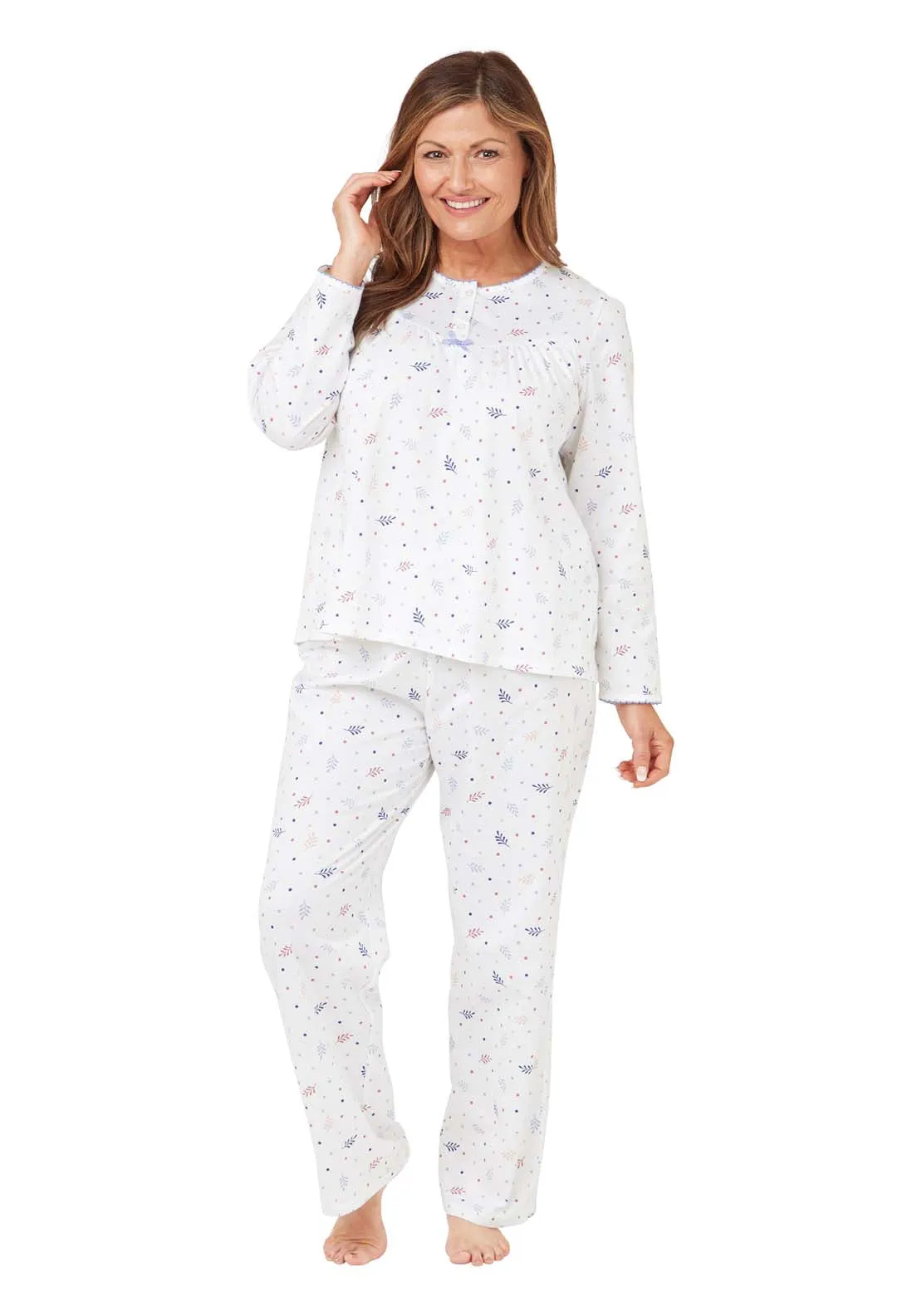 Long Sleeve Cotton Round Neck Pj - Blue