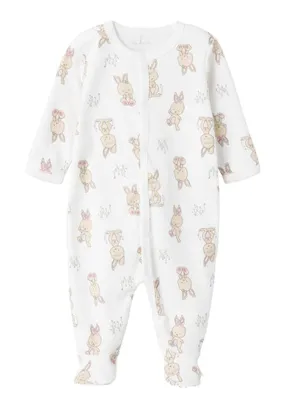 Long Sleeve Rabbit Onsie With Feet - White