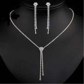 Luxury  Crystal Tassel Long Necklace Set