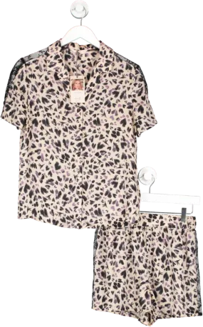 M&S Nude Leopard And Lace Nightwear Set UK 8